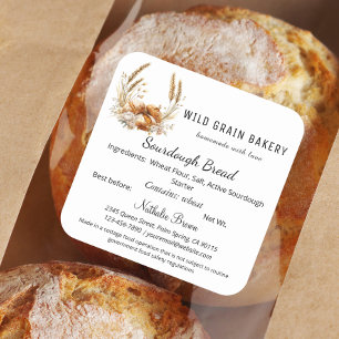 Sticker Carré Boho Floral Blé Sourdough Pain Droit de chalet Ali