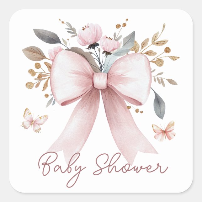 Sticker Carré Boho Floral Bow Girl Baby shower (Devant)