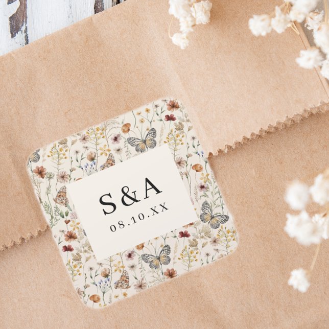 Sticker Carré Boho Floral Mariage (Boho Floral Wedding Square Sticker
)