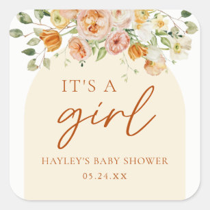 Sticker Carré Boho Flowers Girl Baby shower C'est une fille