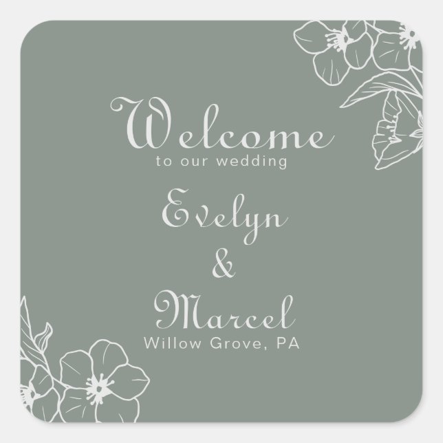 Sticker Carré Boho Green Destination Floral Mariage Bienvenue (Devant)