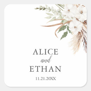 Sticker Carré Boho Green Pampa Grass Mariage