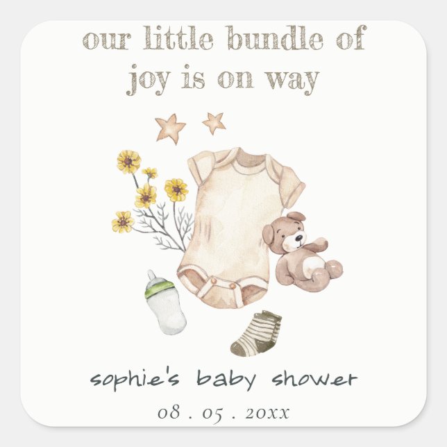 Sticker Carré Boho Green Vêtements pour bébés Baby shower neutre (Devant)