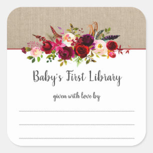Sticker Carré Boho marsala floral fille baby shower plaque