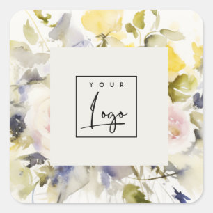 Sticker Carré Boho moderne coloré Rose Floral Logo Business