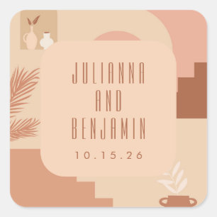 Sticker Carré Boho Moderne Floral Blush Terracotta Mariage Perso