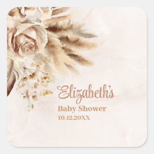 Sticker Carré Boho Pampas Baby shower Rose