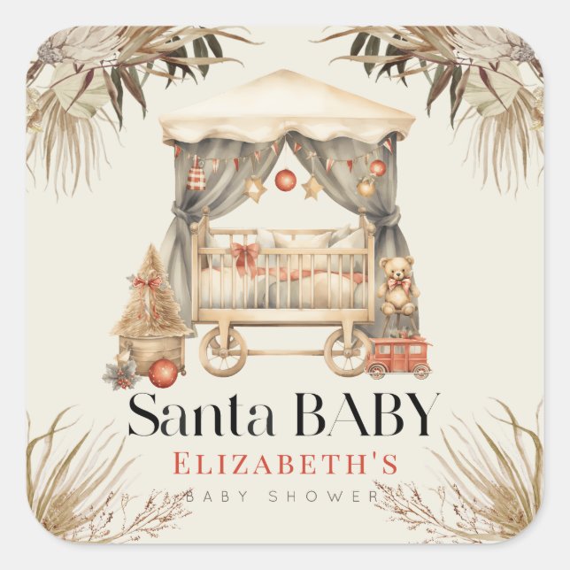 Sticker Carré Boho Père Noël Baby Christmas Baby shower bébé de  (Devant)