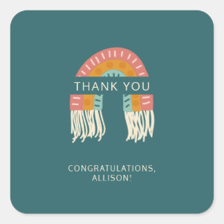 Sticker Carré Boho Rainbow Baby Shower Thank You Favor