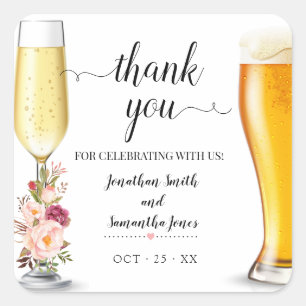 Sticker Carré Boho rose chic bulles et brasse Merci mariage
