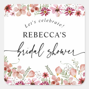 Sticker Carré Boho rose Fête des mariées florale ronde