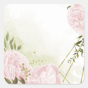 Sticker Carré Boho rose fleurs vert feuille botanique