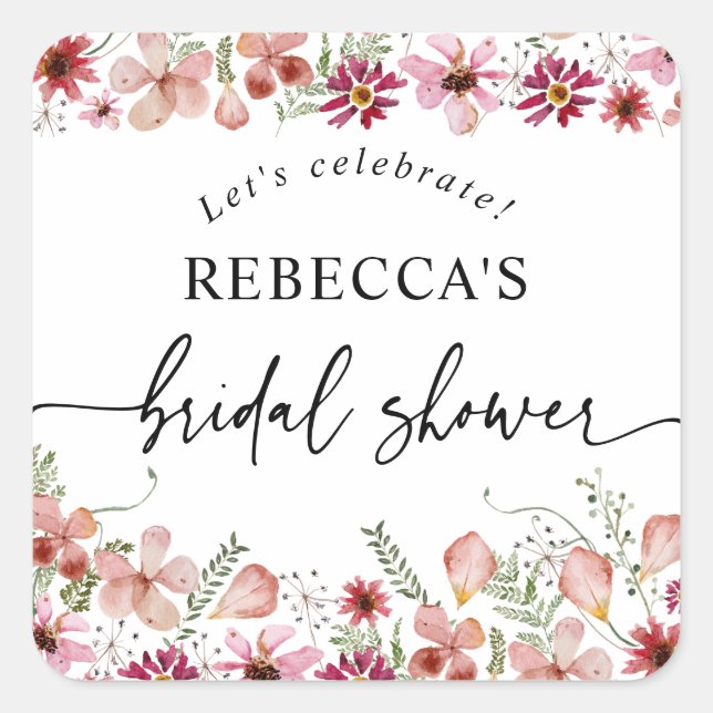 Sticker Carré Boho Rose Floral Mariage Rond  (Devant)