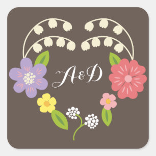 Sticker Carré Boho Rustic Floral Mariage