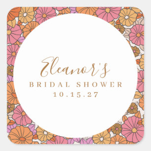 Sticker Carré Boho Script Ochre rose Fête des mariées florale pe