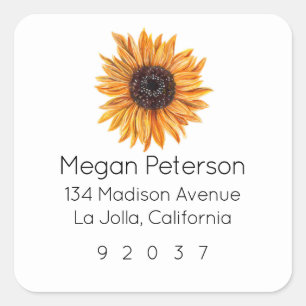 Sticker Carré Boho Sunflower Carré Adresse de retour Label