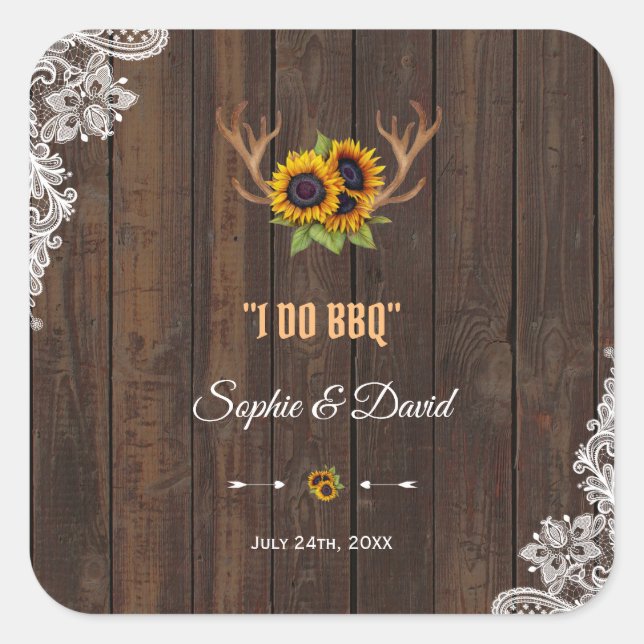 Sticker Carré Boho Sunflowers Antlers Bois dentelle MariageI DO  (Devant)