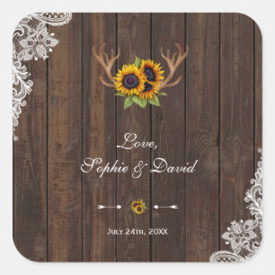 Sticker Carré Boho Sunflowers Antlers Mariage en dentelle de boi