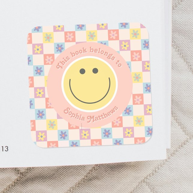 Sticker Carré Boho Super rose Retro Kids Boplate (Créateur téléchargé)