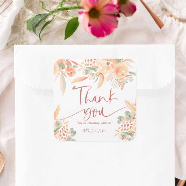 Sticker Carré Boho Terracotta Peint à la main Mariage remercieme (Boho Terracotta Hand-Painted Bridal thank you Square Sticker)