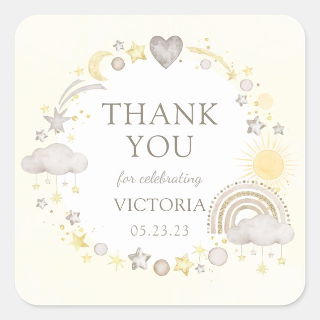 Sticker Carré Boho Watercolor Rainbow Baby Sprinkle (Devant)