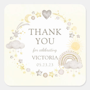 Sticker Carré Boho Watercolor Rainbow Baby Sprinkle