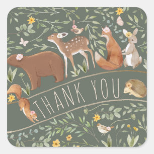 Sticker Carré Boho Woodland Animaux Forest Friends Baby shower