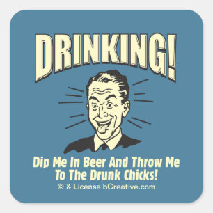 Sticker Carré Boire : Plonger La Bière Jeter Les Poussins Drunk