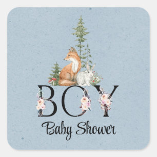 Sticker Carré Bois Animaux Baby shower garçon
