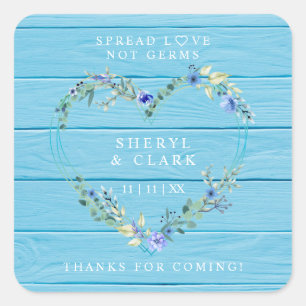 Sticker Carré Bois bleu sur mesure Mariage de coeur Floral