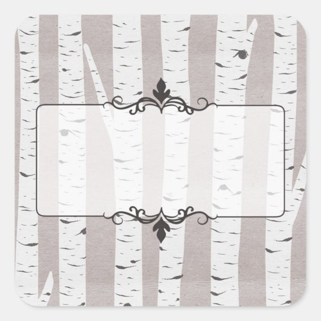 Sticker Carré Bois de bouleau rustique Arbres & Branches Naturel (Devant)