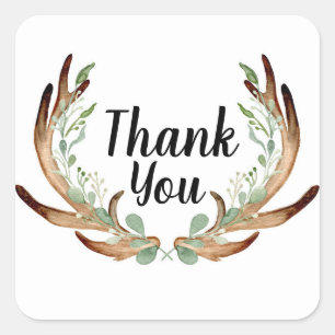 Sticker Carré Bois de cerf et vigne aquarelle Merci