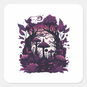Sticker Carré Bois de champignons Whimsigoth Witchy sérigraphie