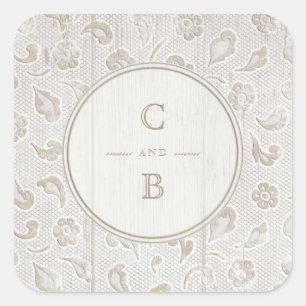 Sticker Carré Bois de dentelle blanche mariage campagnard rustiq