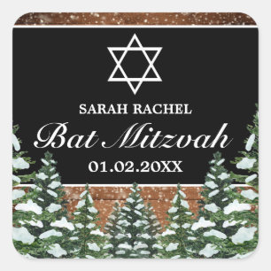 Sticker Carré Bois de neige noir et forêt Bat mitzvah de pin rur