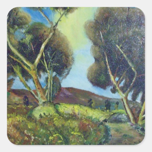 STICKER CARRÉ BOIS DE PINÈDE DANS LE PAYSAGE TOSCANE (Devant)