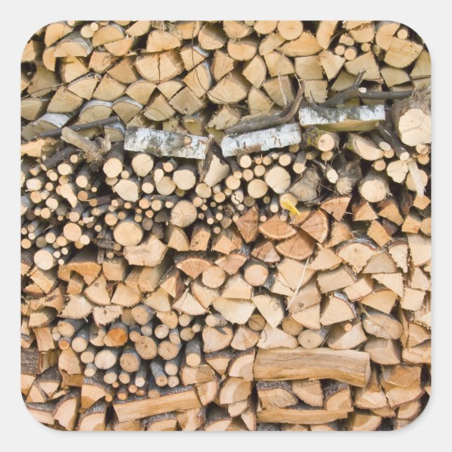 Sticker Carré Bois haché sur une pile (Devant)