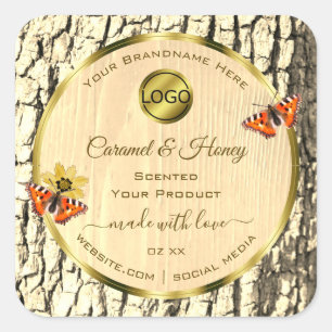 Sticker Carré Bois naturel Gris Arbre Barre produit Logo Étiquet