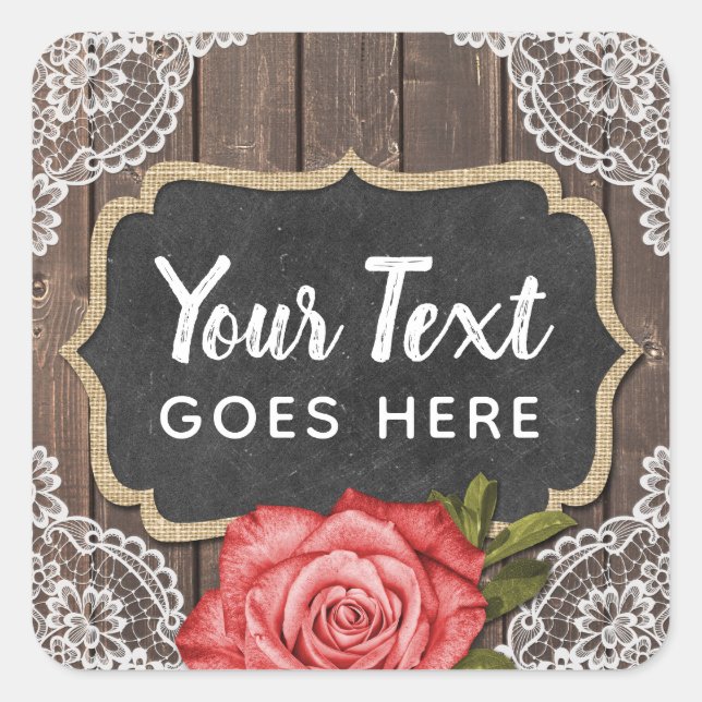 Sticker Carré Bois rustique & dentelle Floral Chalkboard Country (Devant)