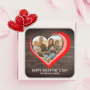 Sticker Carré Bois rustique Deux Coeurs Photo Bonne Saint Valent