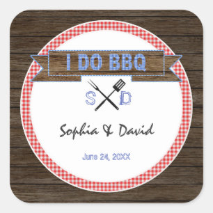 Sticker Carré Bois rustique En vichy je fais BBQ Couples Douche