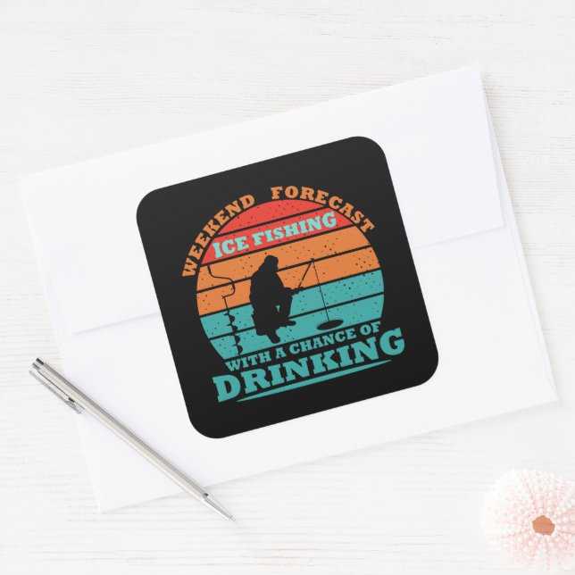 Sticker Carré boisson amusante dire et pêche à la glace (Enveloppe)