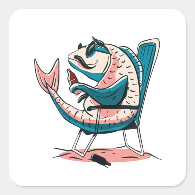 Sticker Carré Boissons de poisson carpe Bière Funny Fishing Cade (Devant)