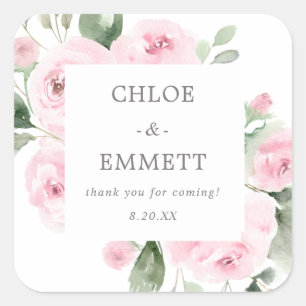 Sticker Carré Boîte à gâteau Mariage rose Floral Favoriser Stick