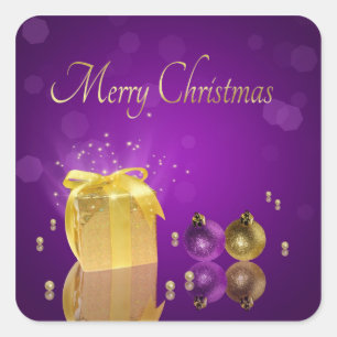 Sticker Carré Boîte cadeau de Noël doré