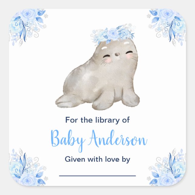 Sticker Carré Boite de Baby shower de phoque Winter Wonderland (Devant)
