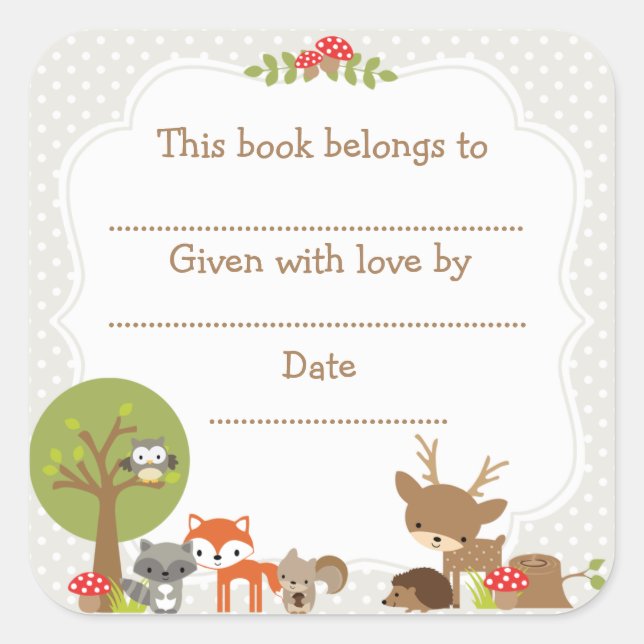 Sticker Carré Boîtier Baby shower Woodland Gris (Devant)