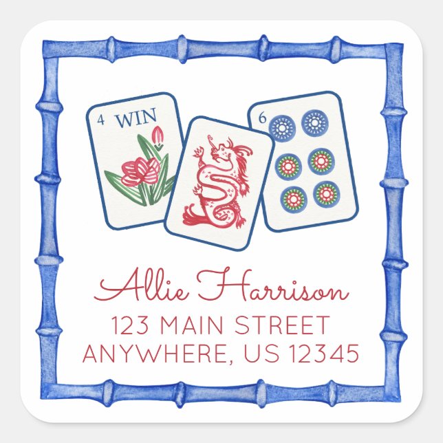 Sticker Carré Boîtier d'aquarelle Mahjong (Devant)