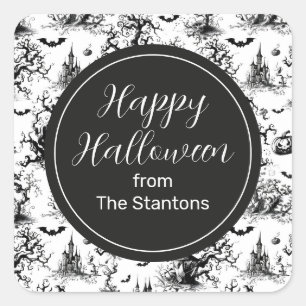Sticker Carré Boîtier Monogramme Toile d'Halloween noir et blanc