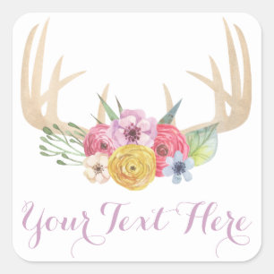 Sticker Carré Boîtiers floraux rustiques peints en aquarelle